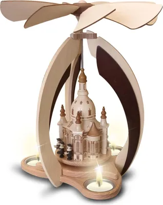 Produktbild von Moderne Teelichtpyramide mit Dresdner Frauenkirche und Figuren BxHxT 24x28,5x24cm NEU