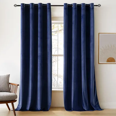 Samt-Verdunkelungsvorhänge 2er-Set 140x260 cm dunkelblau