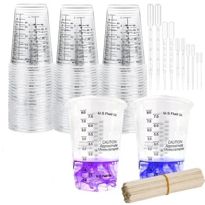 Immagine prodotto di Set di becher per resina epossidica, 50 pezzi da 240 ml, con 50 bastoncini per mescolare e 10 contagocce