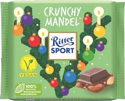 Produktbild von Ritter Sport Crunchy Mandel vegan Weihnachten Schokoladen Tafel 100g