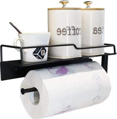 Produktbild von Famanu Küchenrollenhalter Wandmontage - praktischer Papierrollenhalter - schwarz