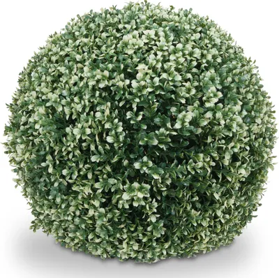 Zdjęcie produktu dla Sztuczny krzew HWC-L77, kula w pudełku roślina dekoracyjna kula w pudełku sztuczna roślina buxus, zewnętrzna Ø 55cm ~ biały