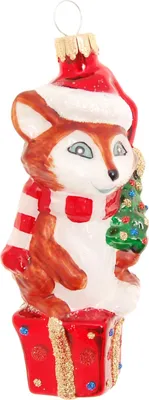 Produktbild von Krebs Glas Lauscha Weihnachtsbaumschmuck - Fuchs mit Weihnachtsmütze - aus Glas - ca. 9cm