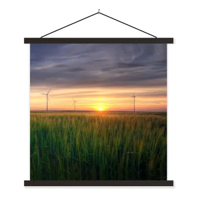 Produktbild von MuchoWow® Textilposter Windmühle - Sonne - Gras 60x60 cm mit schwarzem Rahmen - Posteraufhänger