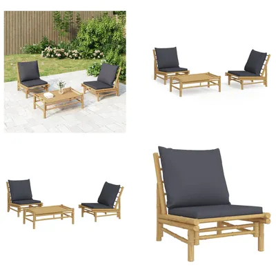 Produktbild von vidaXL 3 tlg. Garten Lounge Set mit Dunkelgrauen Kissen Bambus - Garten Lounge Set - Garten Lounge Sets - Lounge Set - Gartenmöbel Set