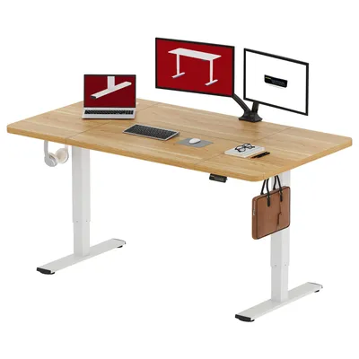 Produktbild von SANODESK Höhenverstellbarer Schreibtisch 160x60cm, Kindersicherung, Memory-Funktion, LED-Display, 60 kg Tragkraft, 2 Haken, einfache Montage (Ahorn)