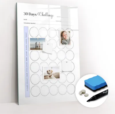 Produktbild von Magnetische Wandtafel - Schwarzer Marker + Schwamm + Magnete - 60 x 90 cm - 30-Tage-Planer