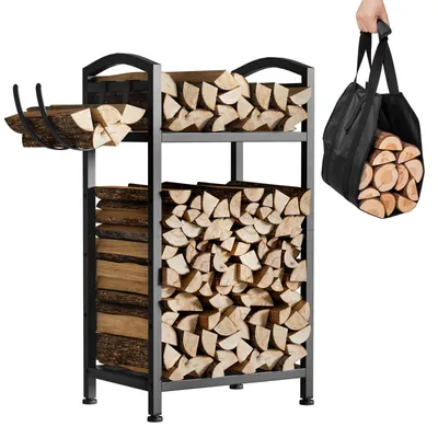 Produktbild von Yorbay Kaminholzregal aus Metall mit Tragetasche – Robuster Brennholz-Ständer & Transportbeutel für Kamin, Ofen & Garten