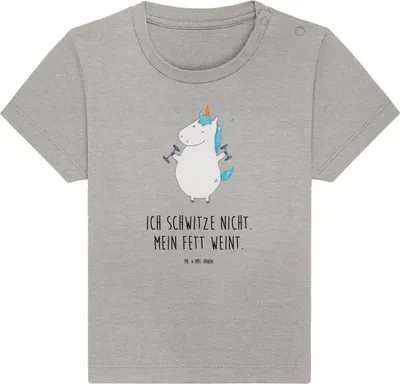 Produktbild von Mr. & Mrs. Panda Babyshirt Einhorn Fitness 0. - 6. Monat - Heather Grey - Geschenk,  T-Shirt, Fitnessstudio, Gym, Baby Oberteil, Unicorn, Kurzarmshirt, Kleinkind
