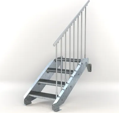 Produktbild von Stahltreppe 4 Stufen bis Höhe 84 cm, Laufbreite : 60 cm Geländer rechts ST 3 (31 / 9 mm schmal)