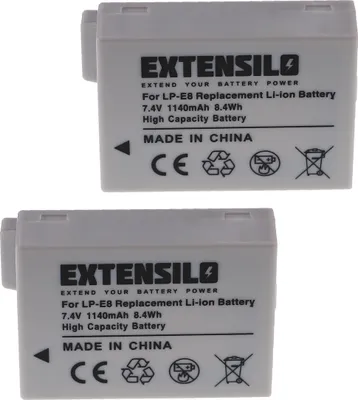 Produktbild von EXTENSILO 2x Akku kompatibel mit Canon EOS 600D, Kiss X6i, 650D, Rebel T2i, 700D, Kiss X5, 550D, Kiss X4, Kiss X7i Kamera (1140 mAh, 7,4 V, Li-Ion)
