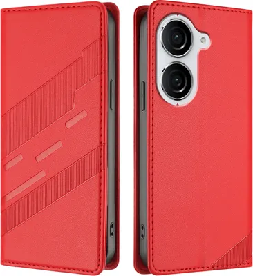 Produktbild von Hülle für Asus Zenfone 10, Kunstleder Brieftaschen Handyhülle mit Kartenfach und Standfunktion Rot