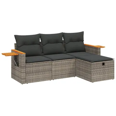 Obrázek produktu pro vidaXL 4dílná zahradní sedací souprava s polštáři Grey Poly Rattan