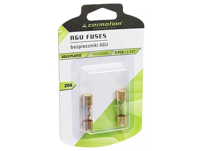 Obrázek produktu pro AGU skleněné pojistky 10,3x38 mm, 20A, pozlacené, 2 ks.