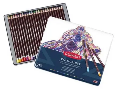Image de DERWENT Coloursoft crayons de couleur, 24 pièces dans une boîte en métal