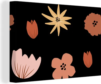 Produktbild von OneMillionCanvasses® - Leinwandbilder - 140x90 cm, Blumen - Schwarz - Muster, Wandbilder Kunstdruck Wanddekoration - Foto auf Leinwand - Gemälde auf Holzrahmen