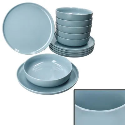 Produktbild von Ritzenhoff 12tlg Tafelservice Jasper Graublau Steingut Speiseteller Suppenteller