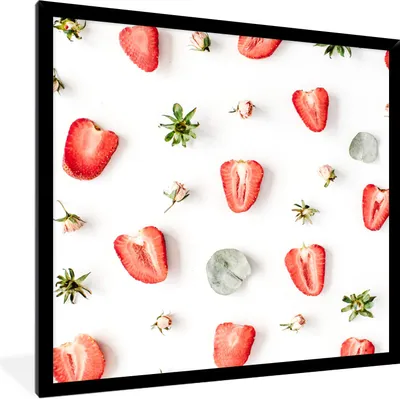 Produktbild von MuchoWow® Gerahmtes Poster Sommer - Erdbeeren - Eiswürfel 40x40 cm - Poster mit Schwarzem Bilderrahmen Wandposter Rahmen Foto Bilder - Mit Rahmen - Wanddekoration Schlafzimmer