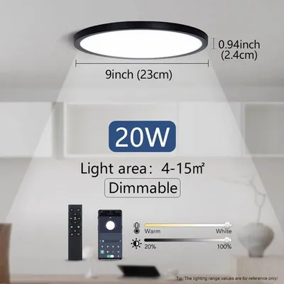 Immagine prodotto di Lampada a LED, design minimalista e moderno, 20 W, nera, per l'illuminazione del soggiorno e della camera da letto