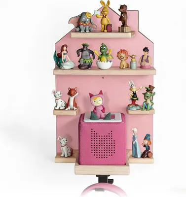 Image de Étagère Relaxdays Toniebox, magnétique, pour la boîte à livres audio et 32 Tonies, forme de maison, H x l x P : 43 x 28 x 17 cm, étagère pour figurines Tonies, rose