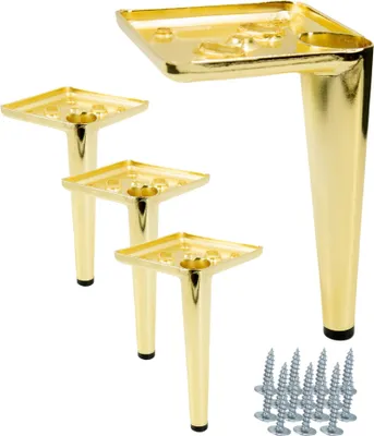Obrázek produktu pro sada 4 kovových nábytkových nohou Stiletto zlatý chrom 15 cm, elegantní podstavec pro pohovku, komodu, TV nábytek, se šrouby pro snadnou montáž