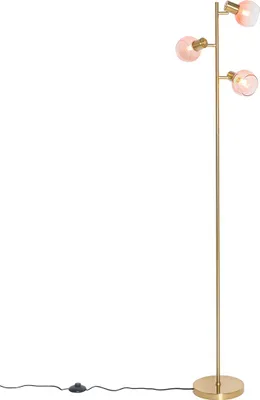 Produktbild von Art Deco Stehlampe Gold mit Rosa Glas 3 Lichter Vidro