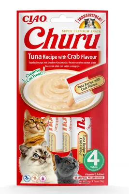 Produktbild von Inaba Katzen-Churu Thunfisch mit Krabbenfleisch 4x14g (56g) Cremige Katzenleckerli-Paste mit Thunfisch und Krabbenfleisch