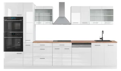 Produktbild von Küchenzeile Vicco R-Line Weiß Hochglanz/Weiß 350 cm mit Hochschrank, AP Eiche, Model 42271