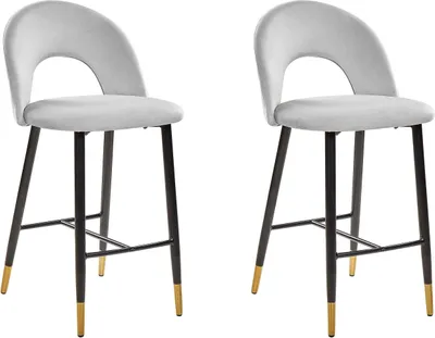 Produktbild von BELIANI Barstuhl 2er Set Grau Samtstoff mit Schwarz-Goldenen Metallbeinen Fußstütze Glamouröser Look Modern Esszimer Wohnzimmer Küche Sitzmöbel