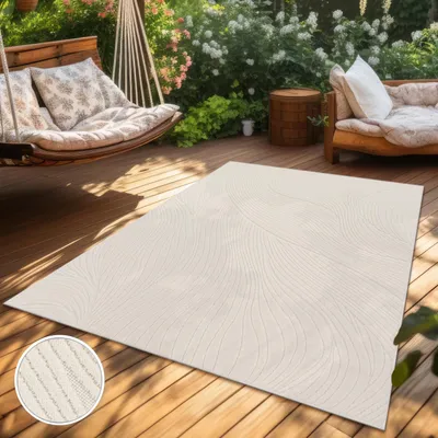 Immagine prodotto di Tappeto per esterni resistente alle intemperie Balcone Soggiorno Scandinavo Boho Unicolore Crema Dimensioni 160 cm Rotondo