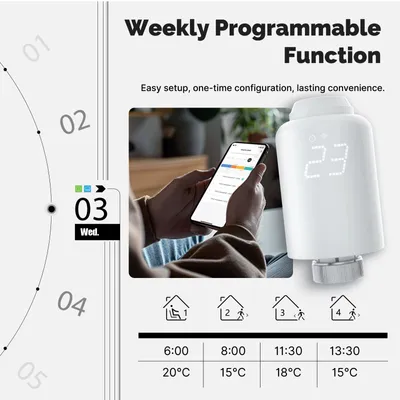 Productafbeelding van Slimme radiatorthermostaat - ZigBee thermostaatkraan - Draadloos - Temperatuurregeling - App-bediening - Spraakbesturing - Set van 3