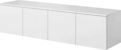 A white, wall-mounted TV cabinet with four doors, shown from a slight angle against a white background.