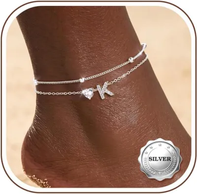 Imagen del producto de Pulsera de tobillo de plata ajustable con circonitas cúbicas, resistente al agua, ideal para el verano