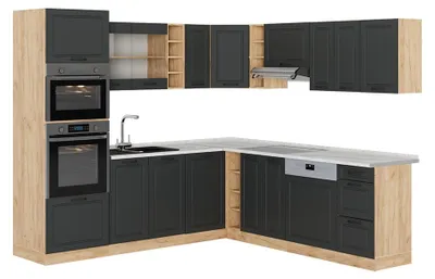 Produktbild von Eckküche Vicco R-Line Anthrazit Landhaus/Goldkraft Eiche 247 x 237 cm, AP Marmor, Model 54122