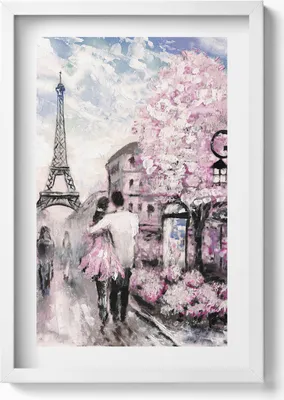 Produktbild von Paris und der Eiffelturm– Wandbild mit Rahmen – Gerahmtes Bild  – Wanddekoration – 40x60 cm – Weiß
