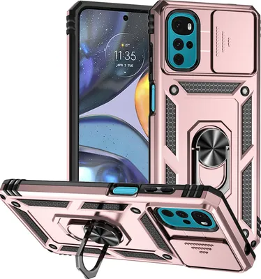 Produktbild von Moto G Play 2024 Hülle mit Schiebe Kamera Schutz und Ringhalter Ständer Schutzhülle für Motorola Moto G Play (2024) Rosa
