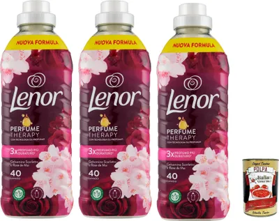 Produktbild von Lenor Weichspülerkonzentrat, 40, Jasmin, Scharlachrot, langanhaltende Frische und Weichheit pflanzlichen Ursprungs, 3x 840ml + Italian Gourmet polpa 400g