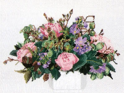 Produktbild von Thea Gouverneur Kreuzstich Stickpackung "Pfingstrosen Aida", Zählmuster, 30x40cm