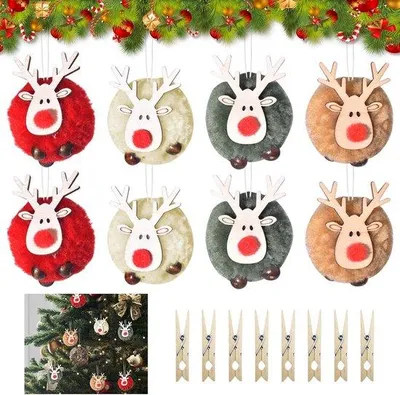 Productafbeelding van Kersthanger Rendier - Houten Decoratie - Kerstboom Versieren - Set van 8 stuks - 4 cm - Multicolor