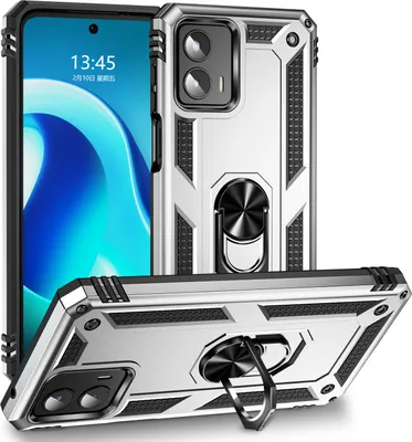 Obrázek produktu pro Pouzdro pro Motorola Moto G 5G 2023 dvouvrstvé robustní, vojenská ochrana pouzdro s držákem prstenu a stojánkem Stříbro