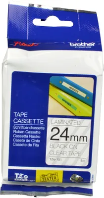 Produktbild von Brother Schriftband 24mm, Schwarz auf transparent, TZe, Schwarz, Wärmeübertragung, Philippinen, 5 Jahr(e)