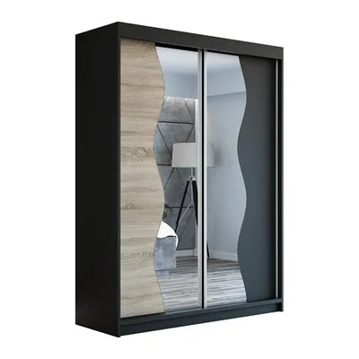 Produktbild von Schwebetürenschrank, 2-türig Schrank mit Spiegel! Moderne Garderobe für Kleidung. Verschiedene Farben (Weiß, Schwarz, Somona) Kleiderschrank RIMA 160 cm