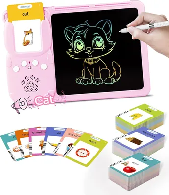 Produktbild von Deutsch Lernspielzeug, Deutsch und Englisch Lernen fuer Kinder 1-6 Jahre, 510 Woerter Sprechende Flash-Karten mit LCD Schreibtablett, Montessori Interaktive Geschenk fuer Kind Geburtstag (Rosa)