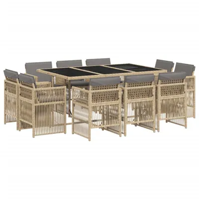 Produktbild von vidaXL 11-tlg. Garten-Essgruppe mit Kissen Beigemischung Poly Rattan