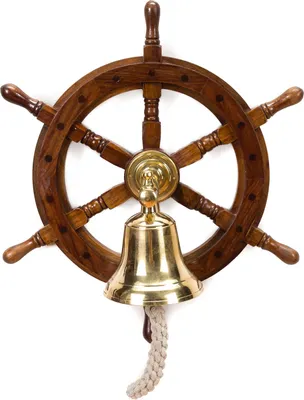 Produktbild von Steuerrad mit Glocke 40cm Durchmesser Schiffsteuerrad aus Holz mit Schiffsglocke