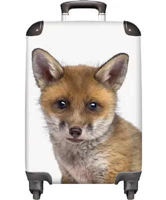 Obrázok produktu pre NoBoringSuitcases.com® Kufr Príručná batožina Trolley Rolling suitcase Malý cestovný kufor so 4 kolieskami - Fox - Kids - Red - Cabin Size < 55x40x23 cm & 55x40x20 cm - Foto kufor - Cabin suitcase - Board luggage - Detský kufor - Detský vozík.