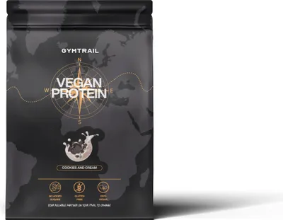 Produktbild von GYMTRAIL® Veganes Eiweißpulver aus Erbsenprotein 500g | Pflanzliches Proteinpulver mit essenziellen Aminosäuren | Ohne Soja und Süßungsmittel mit Birkenzucker | Cookies & Cream