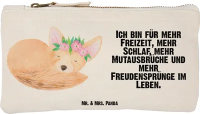 Produktbild von Mr. & Mrs. Panda Etui Wüstenfuchs Blumen Größe S Klein - Weiß - Geschenk, Baumwolltasche, kosmetiktäschchen, Mäppchen, Wüste, Federtasche, Glücklich, Kosmetiktasche