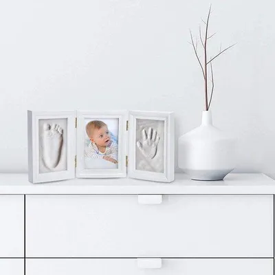 Produktbild von Baby Bilderrahmen mit Tonabdruck Gipsabdruck Baby - - Geburtspräsent Jungen Geburtspräsent Mädchen – Neugeborenes Baby – Geburtspräsent abdruckset
