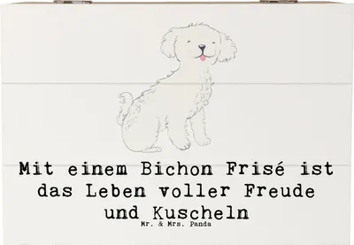 Produktbild von Mr. & Mrs. Panda Truhe Bichon Frisé Freude 22 x 15 cm - Weiß - Geschenk, weiße Hunde, kiste holz, Liebenswert, Hunderassen Vielfalt, Glück, kleine, fotobox, Flauschig
